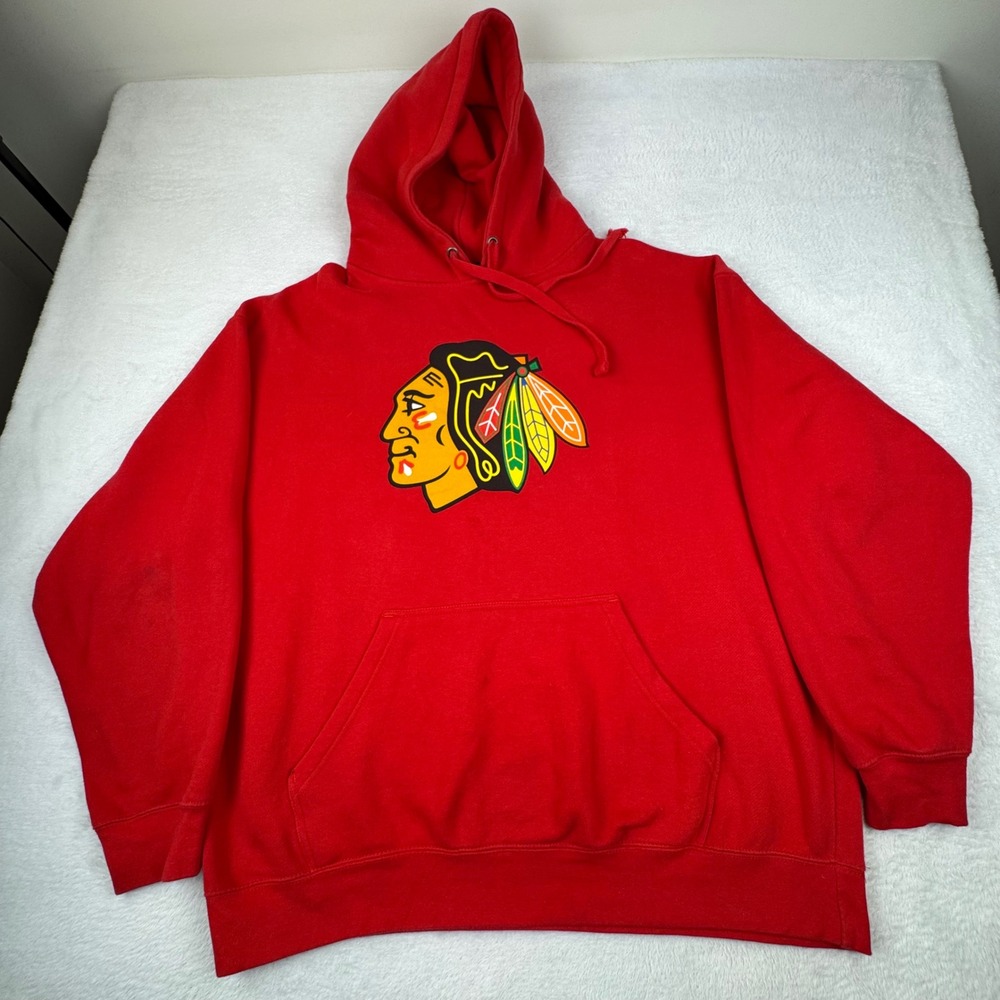 Chicago Blackhawks Hoodie Mens XL Red NHL Pullover Graphic Old Time Sports